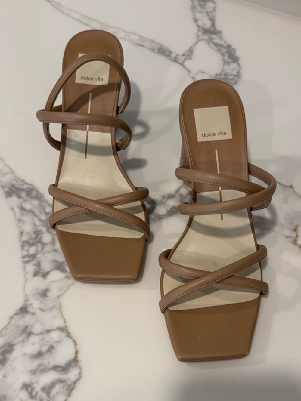 Dolce Vita Nude/Tan Multi-Strap Square-Toe Heeled Sandels